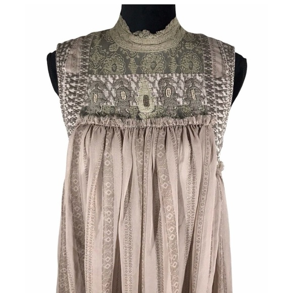 Free People Penny Georgette Babylon Dress Embroidery Sleeveless Sz M - Picture 2 of 4